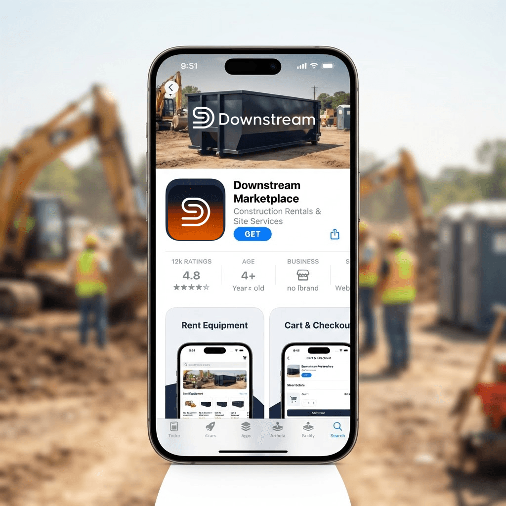 The Downstream Marketplace app listing shown on a smartphone