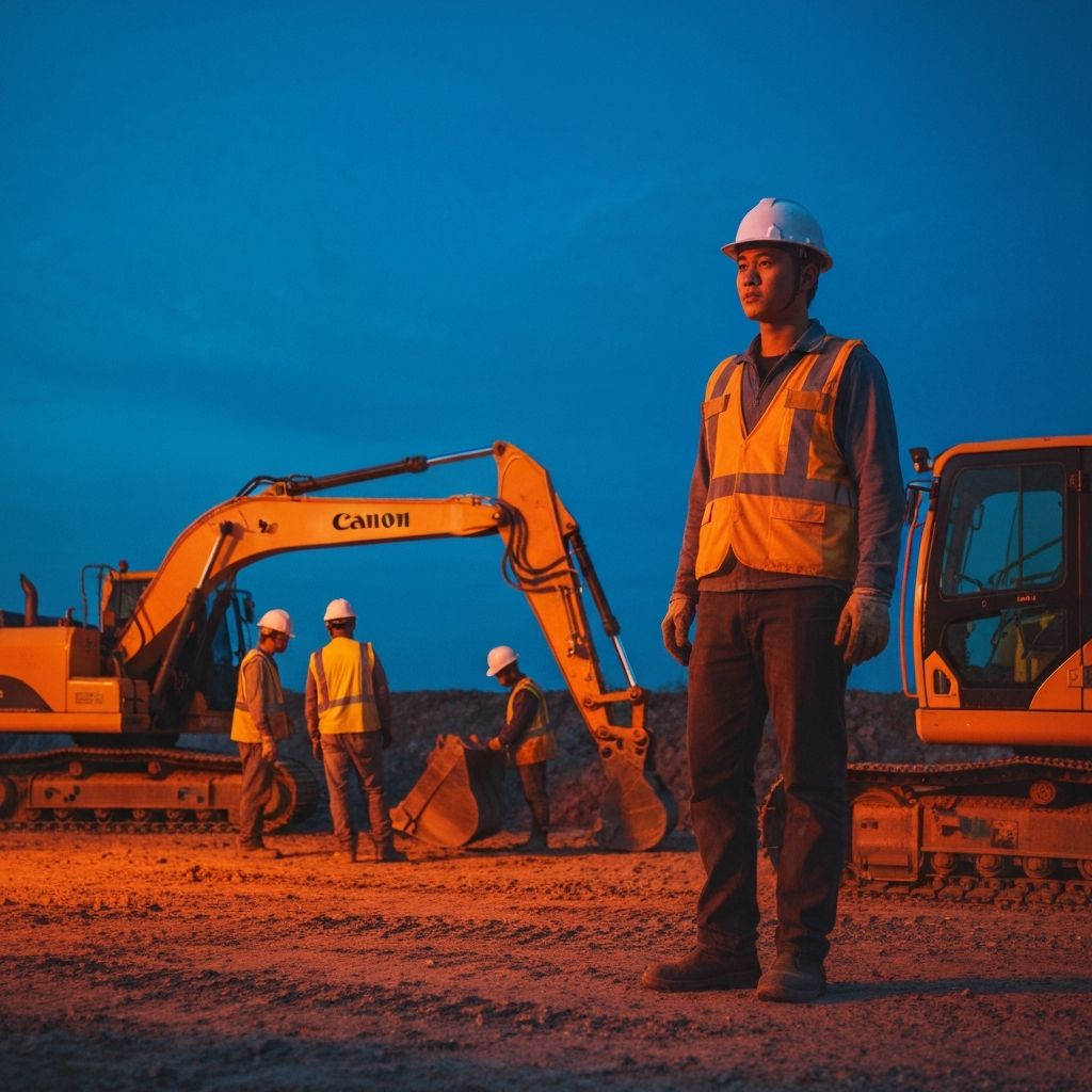 Construction worker checking Forge rewards on phone at active jobsite